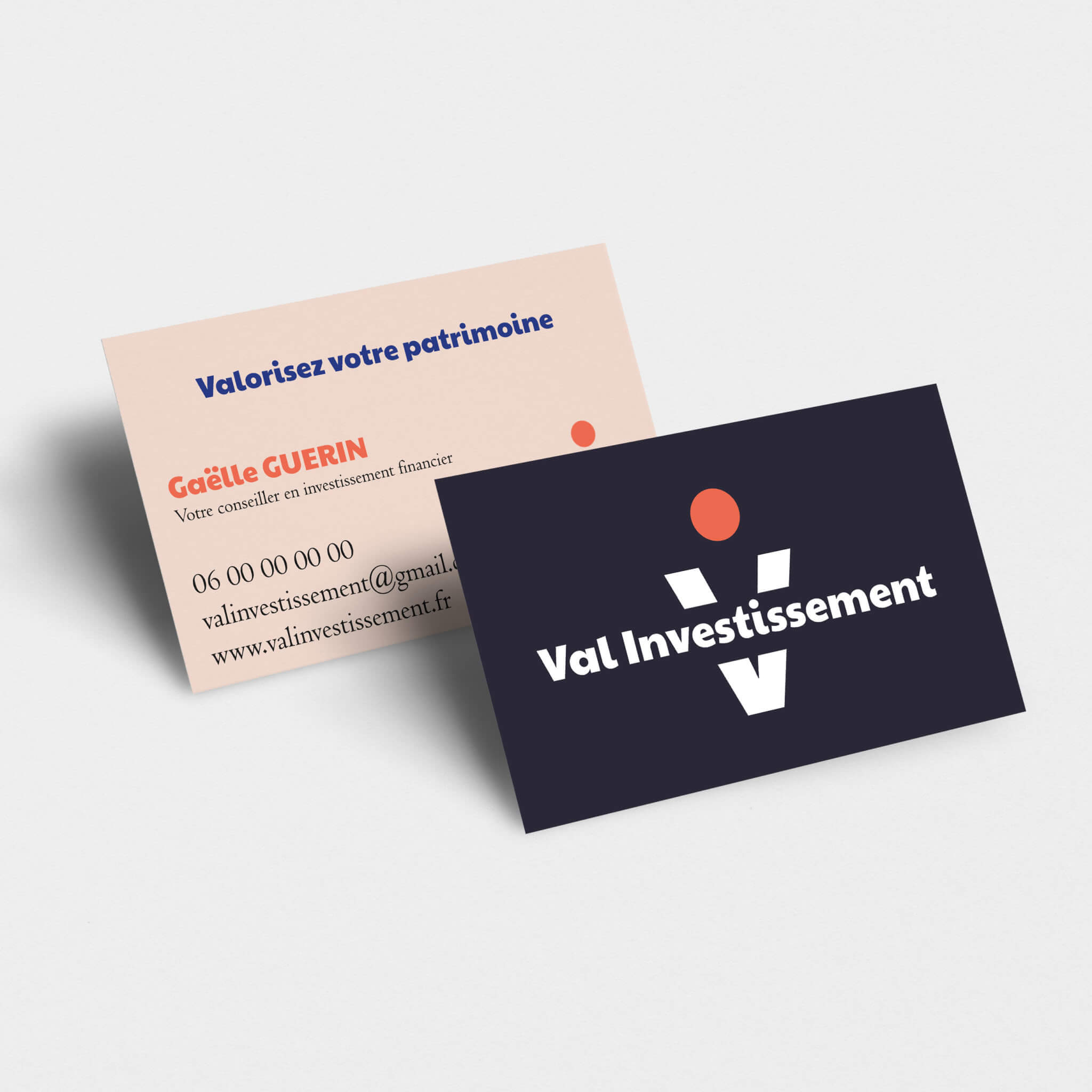 Mockup carte de visite d'une autre proposition de logo Val Investissement