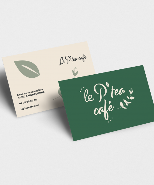 exemple d'une carte de visite recto verso du projet le p'tea café